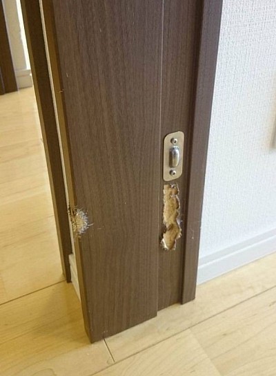 噛まれたキズ、ペットにかじられた柱や枠、修復いたします。
